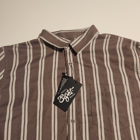 Eighty Eight Brand Short Sleeve Button Up Shirt Brown White Striped Mens XL NEW - Picture 3 of 11